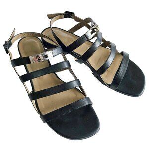 HERMES BLACK LEATHER TRANSAT GLADIATOR SANDALS (39)